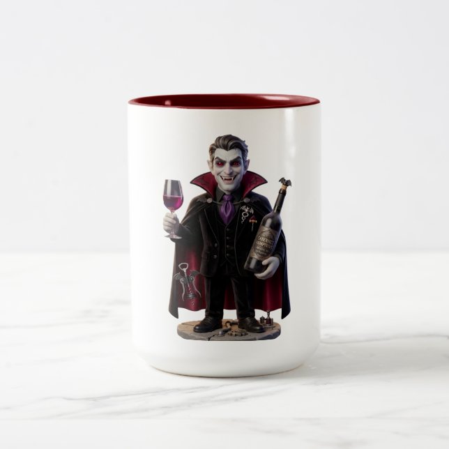 Vampire Sommelier Cabernet Vampirius Funny Hallowe Två-Tonad Mugg (Center)