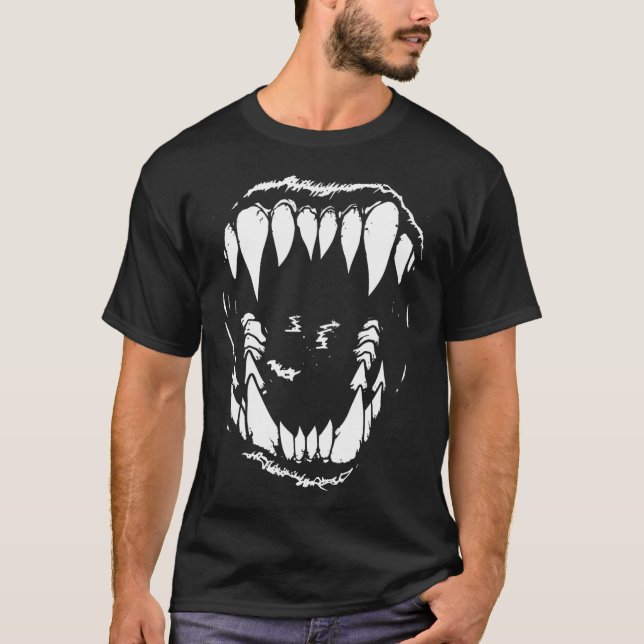 Vampire Teeth Fangs Gothic Horror Halloween Grunge T Shirt (Framsida)