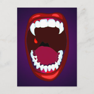 Vampire Teeth Horror Show Monster Fangs Red Lila Vykort