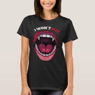 Vampire Teeth Red Läppar Bita Halloween Carnival F T Shirt