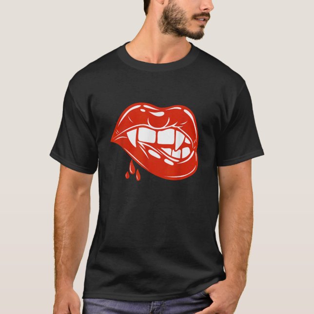Vampire Teeth Vampire Fangs Läppar för Halloween P T Shirt (Framsida)
