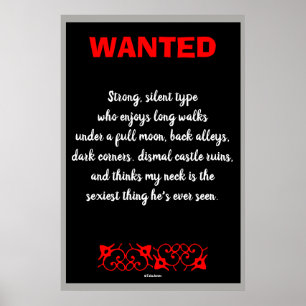 Vampire Wanted Funny Gothic Art Print Poster