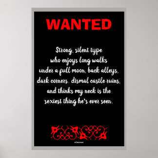 Vampire Wanted Funny Gothic Art Print Poster