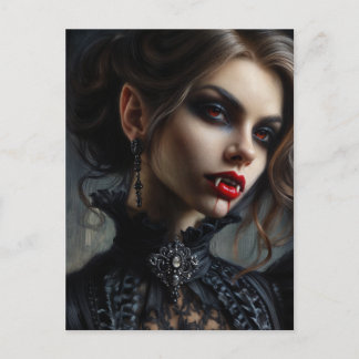 Vampire Woman With Fangs Gothic Portrait Vykort