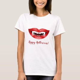 Vampireläppar Röd mun med hörntänder Glad Hallowee T Shirt