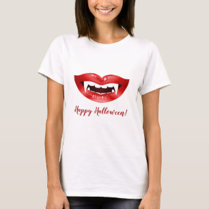 Vampireläppar Röd mun med hörntänder Glad Hallowee T Shirt