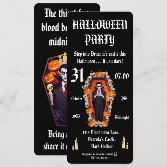 Vampre halloween fest-Black-inbjudningskort Inbjudningar (Fram/baksida)