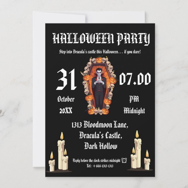 Vampre halloween fest-Black-inbjudningskort Inbjudningar (Framsida)