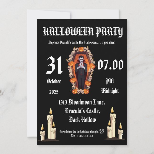 Vampre 🖤 halloween fest-Black-inbjudningskort Inbjudningar (Framsida)