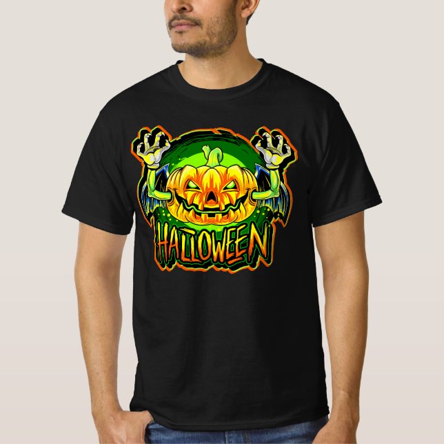 Vampre Pumpkin Fladdermus Monster Attacking Händer T Shirt (Framsida)