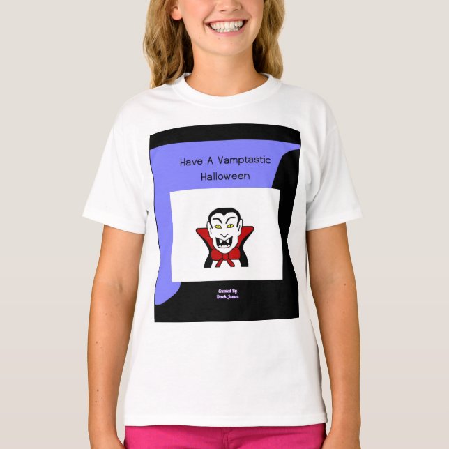 Vamptastic Halloween Girls White Basic T Shirt (Framsida)