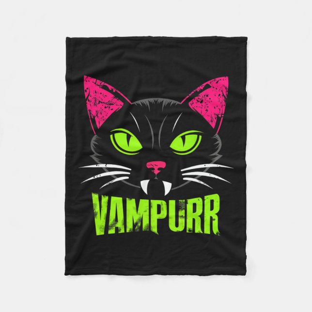 Vampurr Cat Black Cat Halloween Spooky Vampire Fleecefilt (Framsidan)