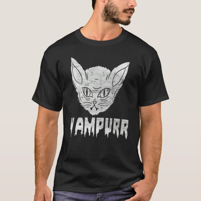 Vampurr Cat Whisperer Meow Kattunge Kitten Hallowe T Shirt (Framsida)