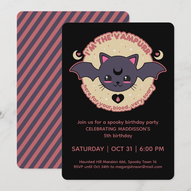 Vampurr Creepy Cute Halloween Födelsedagsfest Inbjudningar (Fram/baksida)