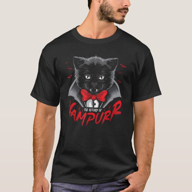 Vampurr Halloween Katt Vampyr T Shirt (Framsida)