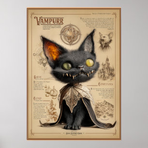 Vampurr: Illustration av vampyrkatt i en bestiarie Poster