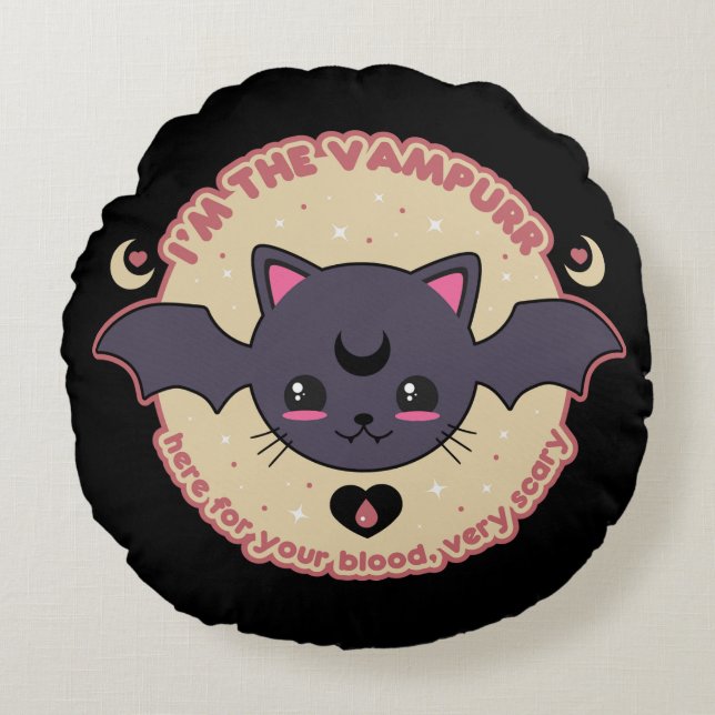 Vampurr Kusligt Söt Halloween Rund Kudde (Framsidan)