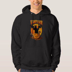 Vampurr Svart Katt Pumpa Vampire Skräck Halloween Hoodie