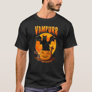 Vampurr Svart Katt Pumpa Vampire Skräck Halloween  T Shirt
