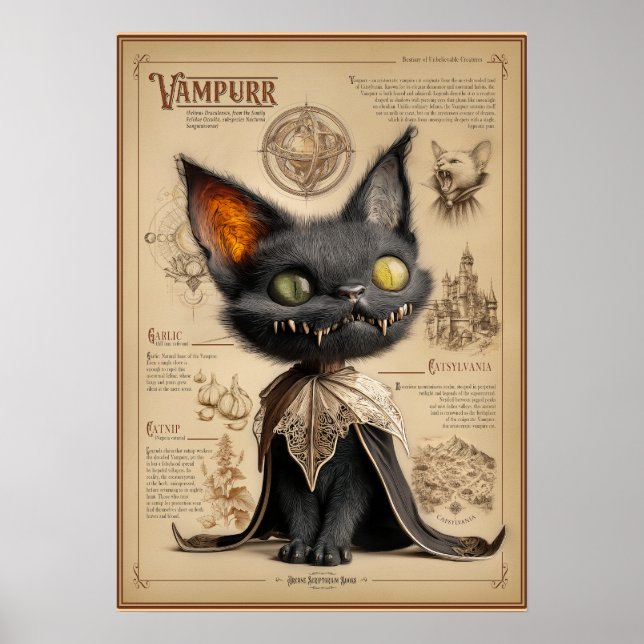 Vampurr: Vampire Cat Bestiary Illustration Poster (Framsidan)