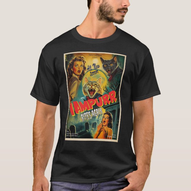 Vampurr Vampire Cat- retro skräckposter T Shirt (Framsida)