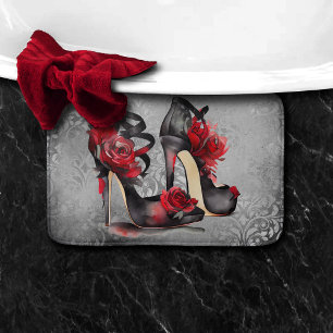 Vampy Strappy Stilettos Röd ros Heels on Grunge Badrumsmatta