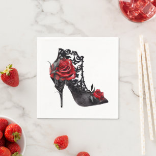 Vampy Vogue Stiletto Snöre Bootie och Röd ros Pappersservett