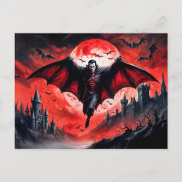 Vampyr flygande över spökande slott vykort