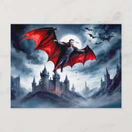Vampyr flygande över spökande slott vykort