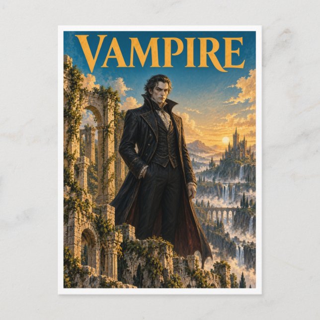 Vampyr, gotisk fantasimonster vykort (Framsida)