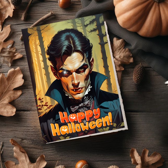 Vampyr i nattlig skog Halloween Julkort (Scary Spooky Vampire in the Night Forest Halloween)
