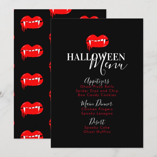 Vampyr Läppblod Halloween Födelsedagsfest Meny (Fram/baksida)