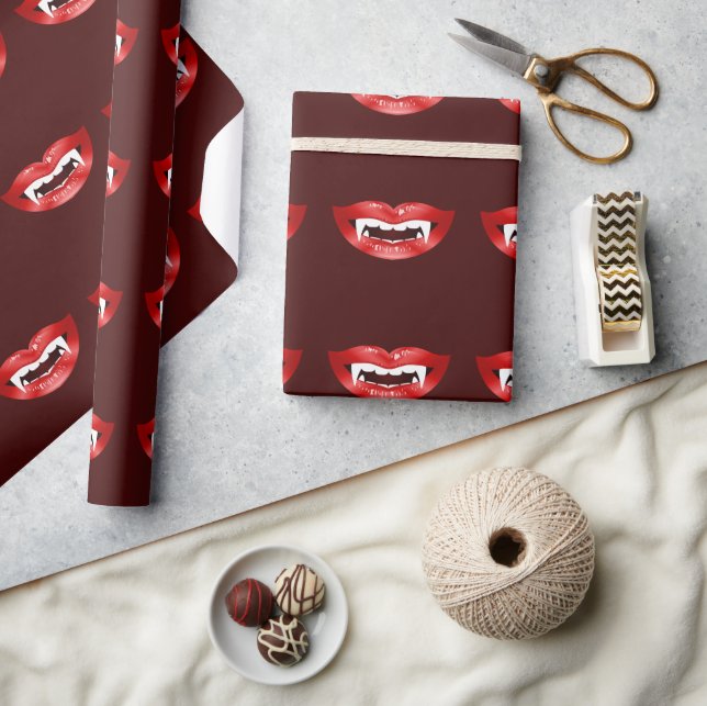 Vampyr Munstycken Mönster På Burgunderröd Hallowee Presentpapper (Hantverk)