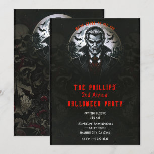 Vampyr- och gotiska dödskallar Halloween-fest Inbjudningar