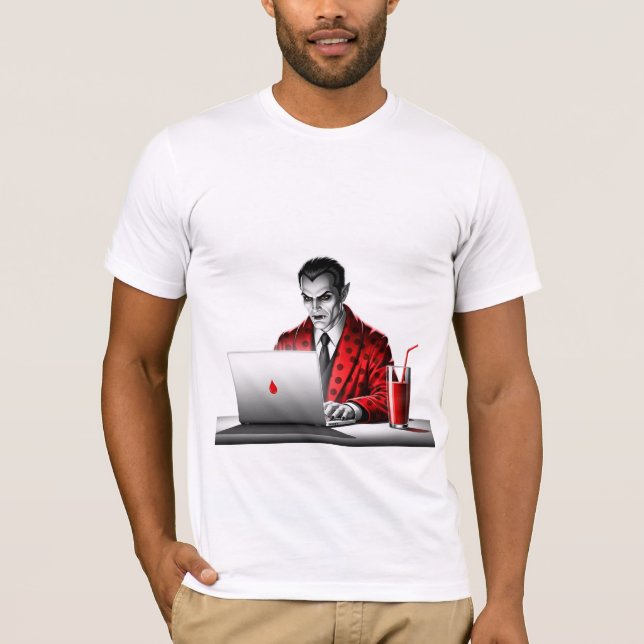 Vampyr som arbetar hemifrån - Rollig tech-skräck T Shirt (Framsida)