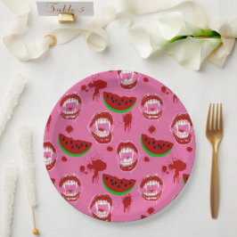 Vampyr som äter vattenmelon Halloween i juli Rosa