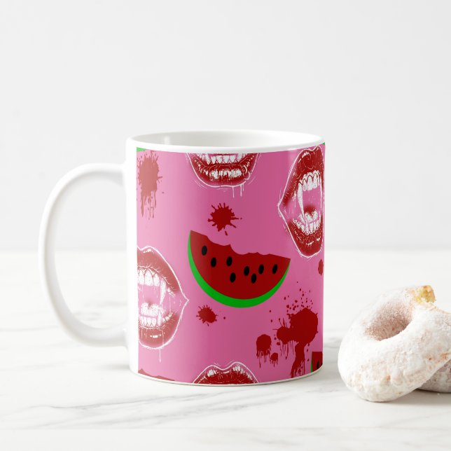 Vampyr som äter vattenmelon Summerween-fest Rosa  Kaffemugg (Med munk)