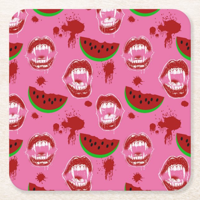 Vampyr som äter vattenmelon Summerween-fest Rosa  Underlägg Papper Kvadrat (Framsidan)