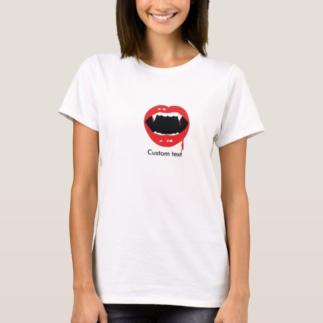 Vampyr Tänder Blod Halloween Goth T Shirt Topp (Framsida)