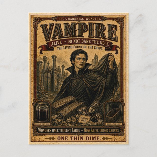 Vampyr, Vintage Cirkusmonster Vykort (Framsida)