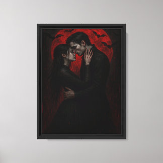 Vampyrälskande kysser under blodmåne canvastryck