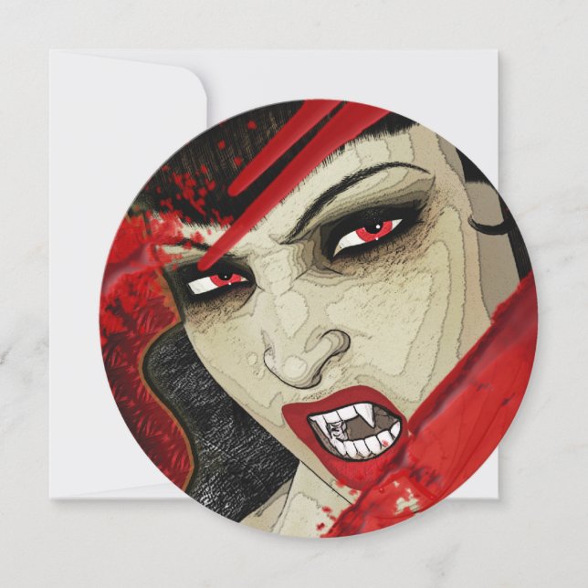 Vampyransiktehalloween födelsedagsfest inbjudningar (Framsida)