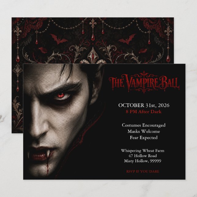 Vampyrbalen | Gotisk Halloweenfest Inbjudningar (Fram/baksida)