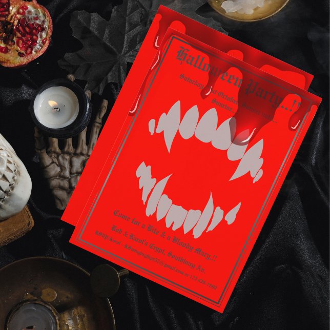 Vampyrbett Halloweenfest Inbjudningar (Vampire Bite Halloween Party Invite)