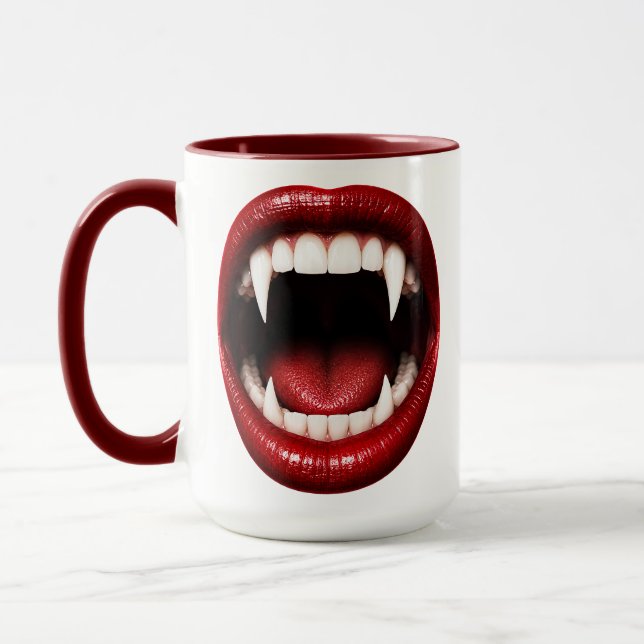 Vampyrbett Röda Läppar Öppen Mun Halloween Mugg (Vänster)
