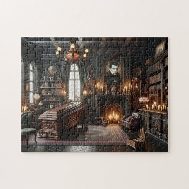 Vampyrbibliotek Gotisk Hemdekor Pussel (Horisontell)