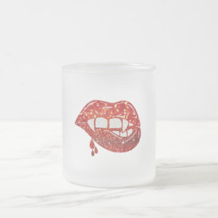 Vampyre Läppar i Faux Glitter med droppblod Frostad Glasmugg