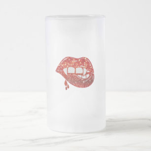 Vampyre Läppar i Faux Glitter med droppblod Frostat Ölglas