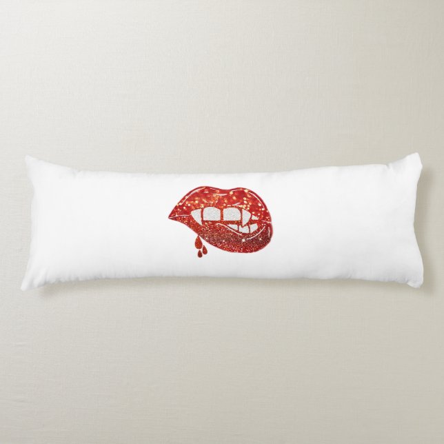 Vampyre Läppar i Faux Glitter med droppblod Kroppskudde (Framsidan)