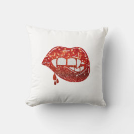 Vampyre Läppar i Faux Glitter med droppblod Kudde